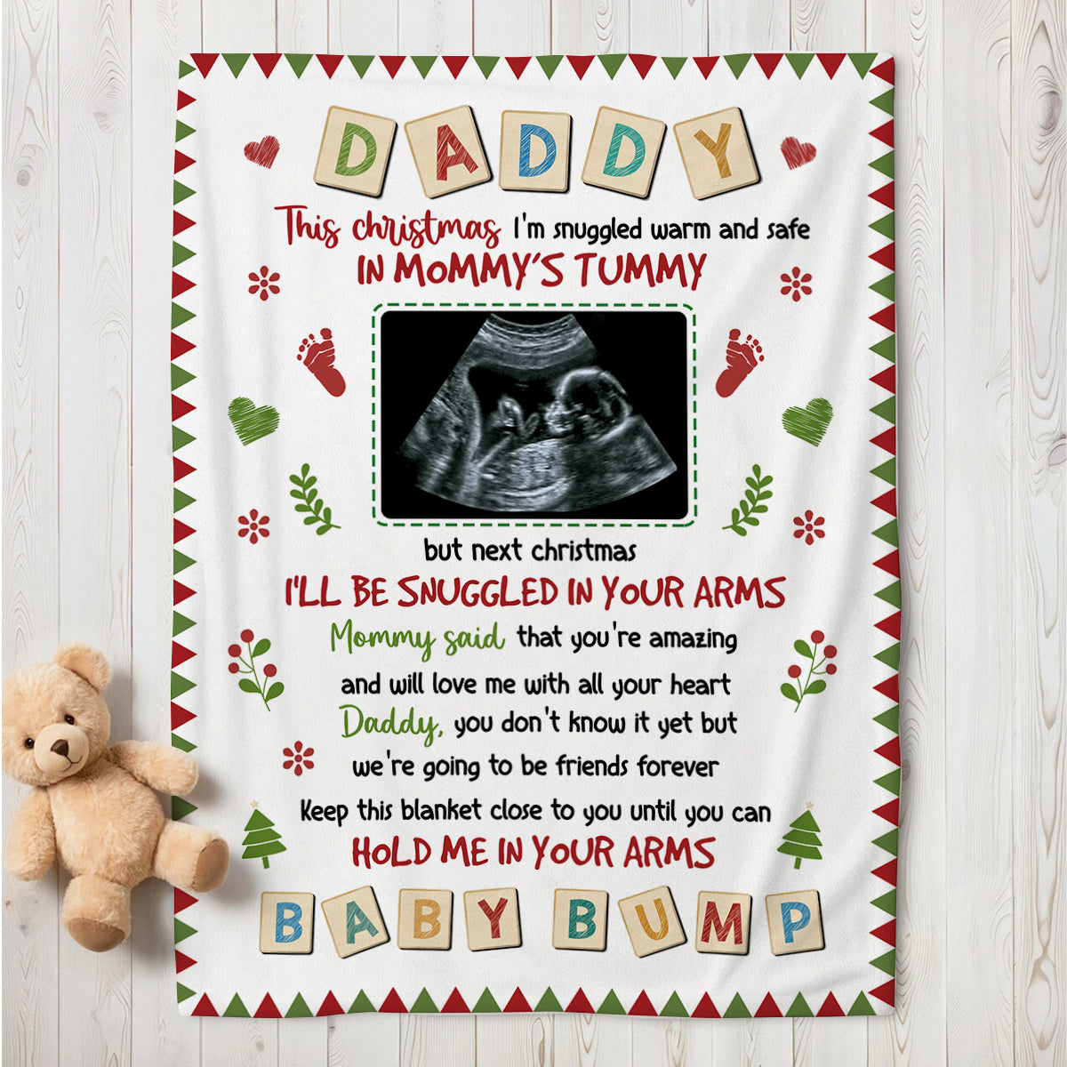 New Dad Gifts, This Christmas I'm Snuggled Warm And Safe In Mommy's Tummy Baby Ultrasound, Personalized Blanket, Gifts For New Daddy, Fleece Sherpa Blanket, Gifts For Xmas