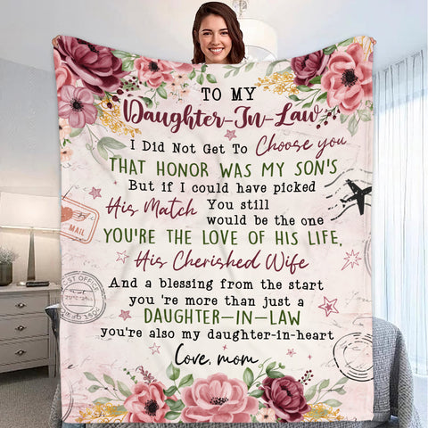 Personalized To Daughter In Law Blanket From Mother In Law Also My Daughter In Heart Floral Printed Custom Name Gifts For Daughter In Law Fleece Sherpa Blanket For Birthday Wedding