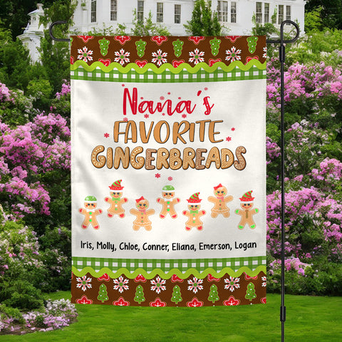 Grandma Gifts, Nanas Favorite Gingerbreads Custom Yard Flag, Personalized Kids Name Outdoor Banner, Christmas Home Decoration, Personalized Family Banner, Yard Decor, Personalized Garden Flag, Gifts For Nana From Grandkids, Double Sided Outside Welcome Fl