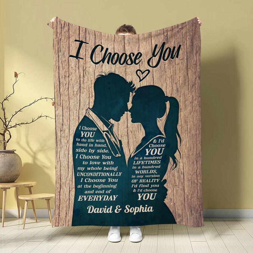 Doctor & His Girlfriend/ Wife Silhouette Vintage I'd Find You & I'd Choose You, Personalized Blanket, Gifts For Him Her From Honey, Custom Fleece Sherpa Blanket, Gifts For Valentines