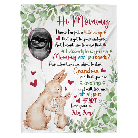 I Already Love You Leaf Mommy Baby Rabbit With Balloon Green Leaf, Personalized Blanket, Gifts For Mom To Be, Fleece Sherpa, New Mom Blanket, Gifts For Mother's Day