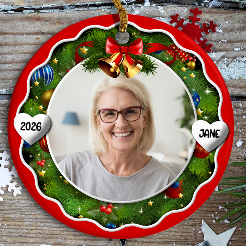 Family Gifts, Xmas Frame Custom Photo Grandma Cute With Name & Year, Custom Picture Holiday Decoration, Grandma Christmas Ornament, Family Christmas Keepsake, Personalized Photo