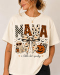 Halloween Mama Shirt, Spooky Mama Bow T Shirt, Mom Halloween Tee, Cute Ghost Pumpkin Shirt, Unisex Crewneck Pullover Tee, Casual Clothing