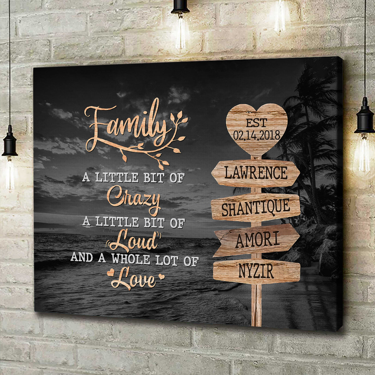 Unique Family Gifts, Family A Little Bit Of Crazy Heart Street Sign, Personalized Canvas Wall Art, Gifts For Parents, Poster Prints Home Decor, Family Wall Art, Gifts For Birthday Xmas