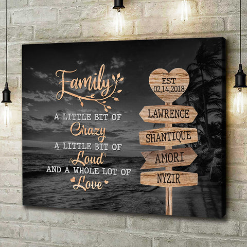 Unique Family Gifts, Family A Little Bit Of Crazy Heart Street Sign, Personalized Canvas Wall Art, Gifts For Parents, Poster Prints Home Decor, Family Wall Art, Gifts For Birthday Xmas