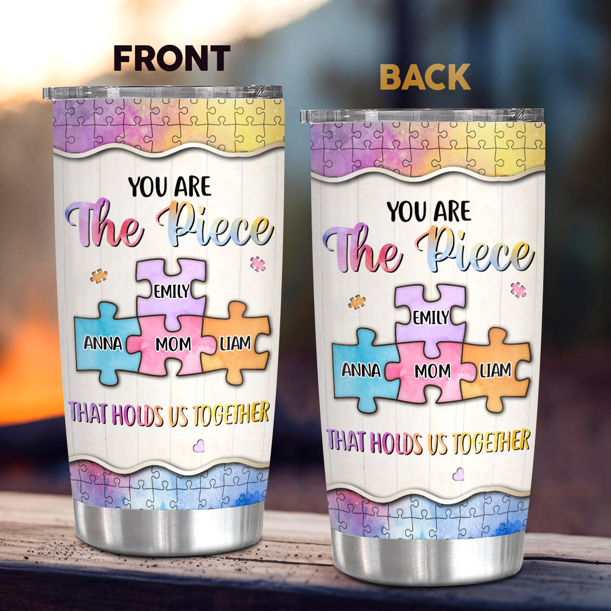 You Are The Pieces That Holds Us Together Watercolor Piece , Personalized Tumbler, Gifts For Mom Mother From Daughter Son, 20oz With Lid Travel Cup, Gifts For Birthday Mothers Day