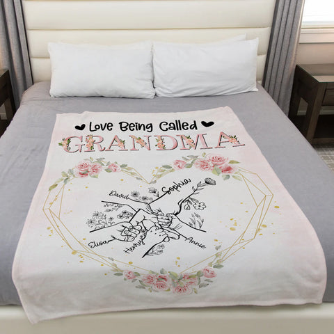 Funny Gifts For Grandma, Love Being Called Unique Hand In Hand Flowers, Personalized Blanket, Gifts For Grandmother Nana From Grandkids, Custom Fleece Sherpa Blanket, Gifts For Birthday