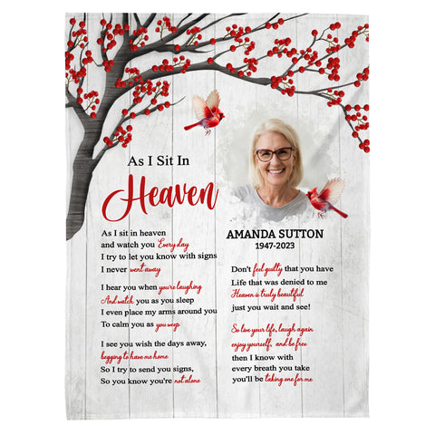 Sympathy Gifts, Memorial Blanket With Photo, Sympathy Memorial, Heaven Watching Over Family Verse, Heaven Message With Red Birds, Loss Of Mom Dad Blanket, Fleece Sherpa, Funeral Gifts