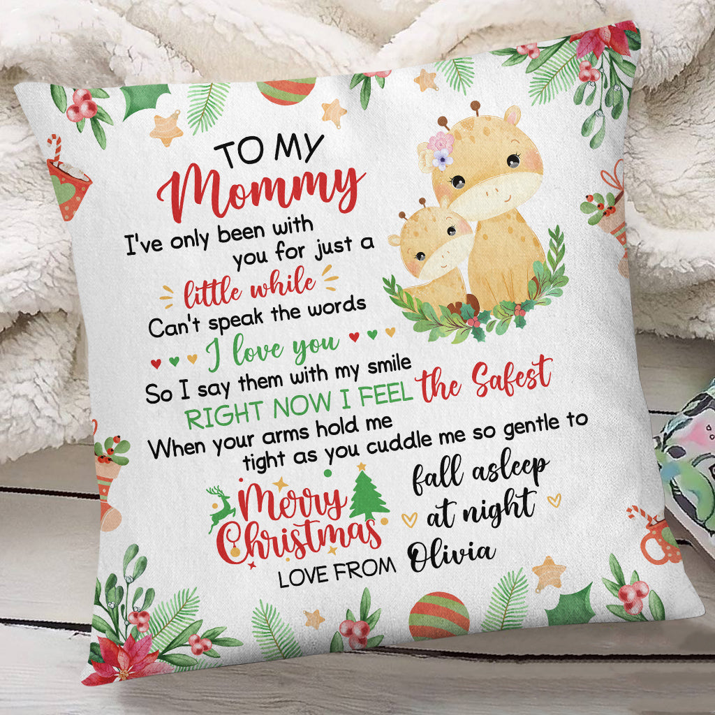 Personalized Square Pillow For New Mom From Family Pregnancy Gifts Cute Giraffe With Baby Sleeping I've Only Been With You Xmas Custom Name Double Sided Sofa Couch Cushion On Christmas