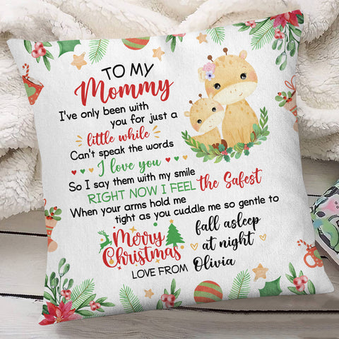 Personalized Square Pillow For New Mom From Family Pregnancy Gifts Cute Giraffe With Baby Sleeping I've Only Been With You Xmas Custom Name Double Sided Sofa Couch Cushion On Christmas