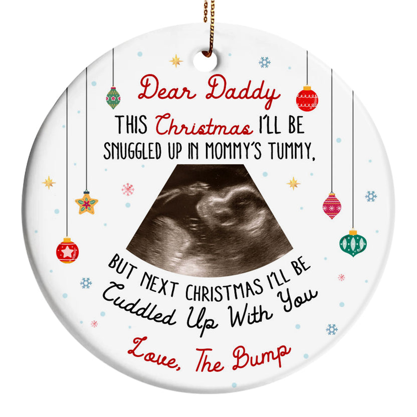 Dear Daddy Ultrasound Ornament, Snuggled In Mommy’s Tummy Poem, Love The Bump Christmas Reveal, Personalized Sonogram Keepsake Gift