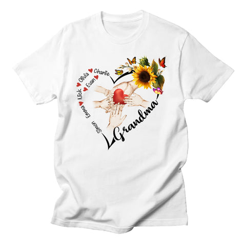 Personalized Shirt For Mimi From Granddaughter Grandma Hand Sunflower Custom Name Gifts For Grandma Short Sleeve Tops Tee T-Shirt For Birthday Mothers Day Valentines Day Meaningful Saying