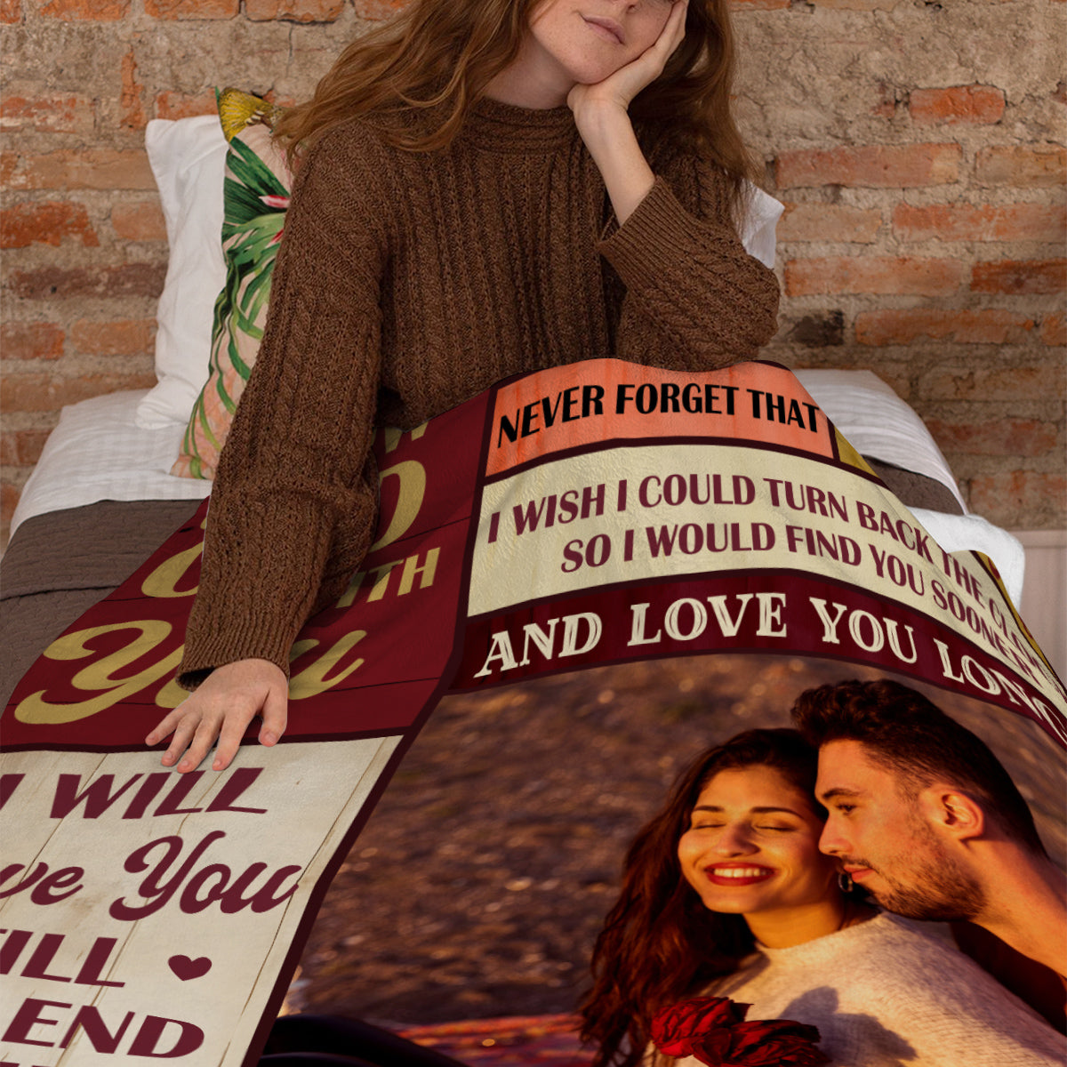 Romantic Wife Love Gifts, Vintage Burgundy Cozy Photo Blanket,To My Wife Blanket, I Want To Grow Old With You From Husband Anniversary