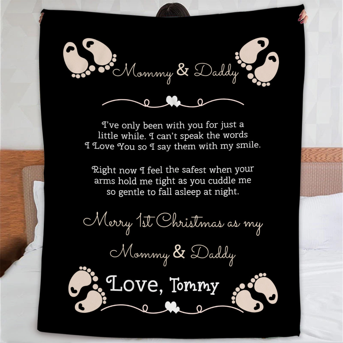 Personalized Blanket For Expecting Mom Dad From Baby Bump New Parents Gifts Happy First Christmas 1St Xmas As Daddy & Mommy