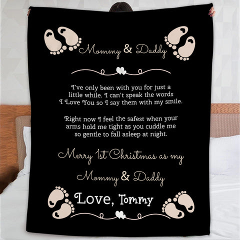 Personalized Blanket For Expecting Mom Dad From Baby Bump New Parents Gifts Happy First Christmas 1St Xmas As Daddy & Mommy