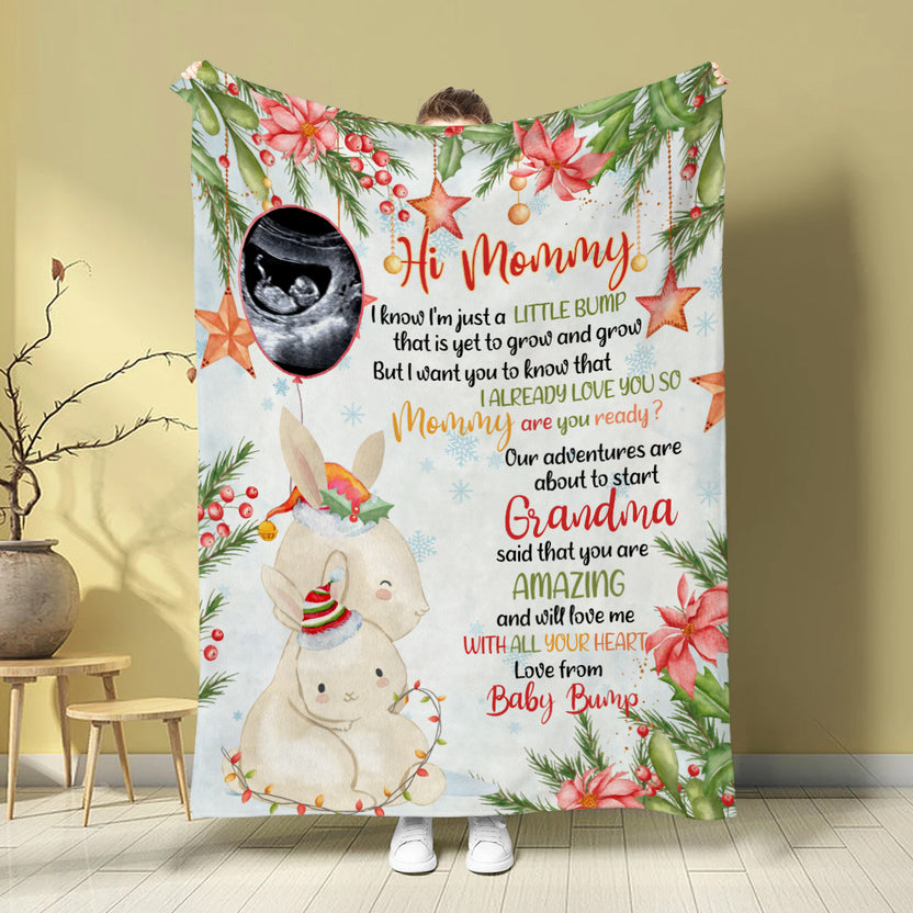 Personalized Bunny Pregnancy Announcement Blanket From Baby Bump, Ultrasound Gifts For New Mom And Dad, Soft Cozy Blanket For Expecting Parents, Baby Reveal Keepsake Christmas Presents