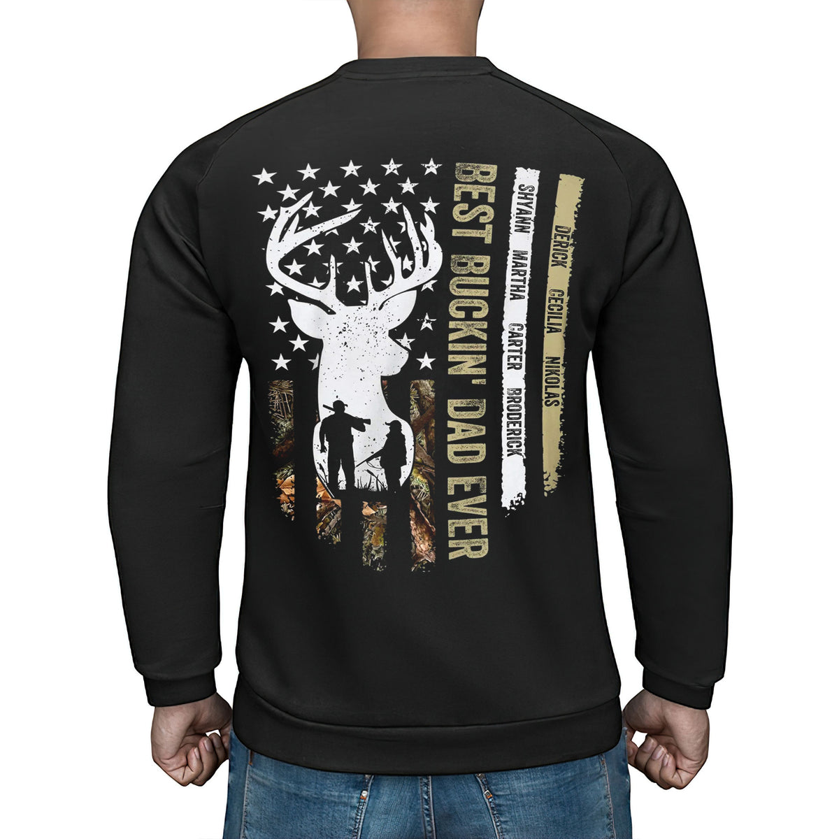 Personalized T-Shirt For Dad Father From Son Daughter Gifts For Daddy Buckin Dad Ever Hunting Lovers Deer Camo Flag Custom Name Short Sleeve Tops Tee Shirt For Birthday Fathers Day