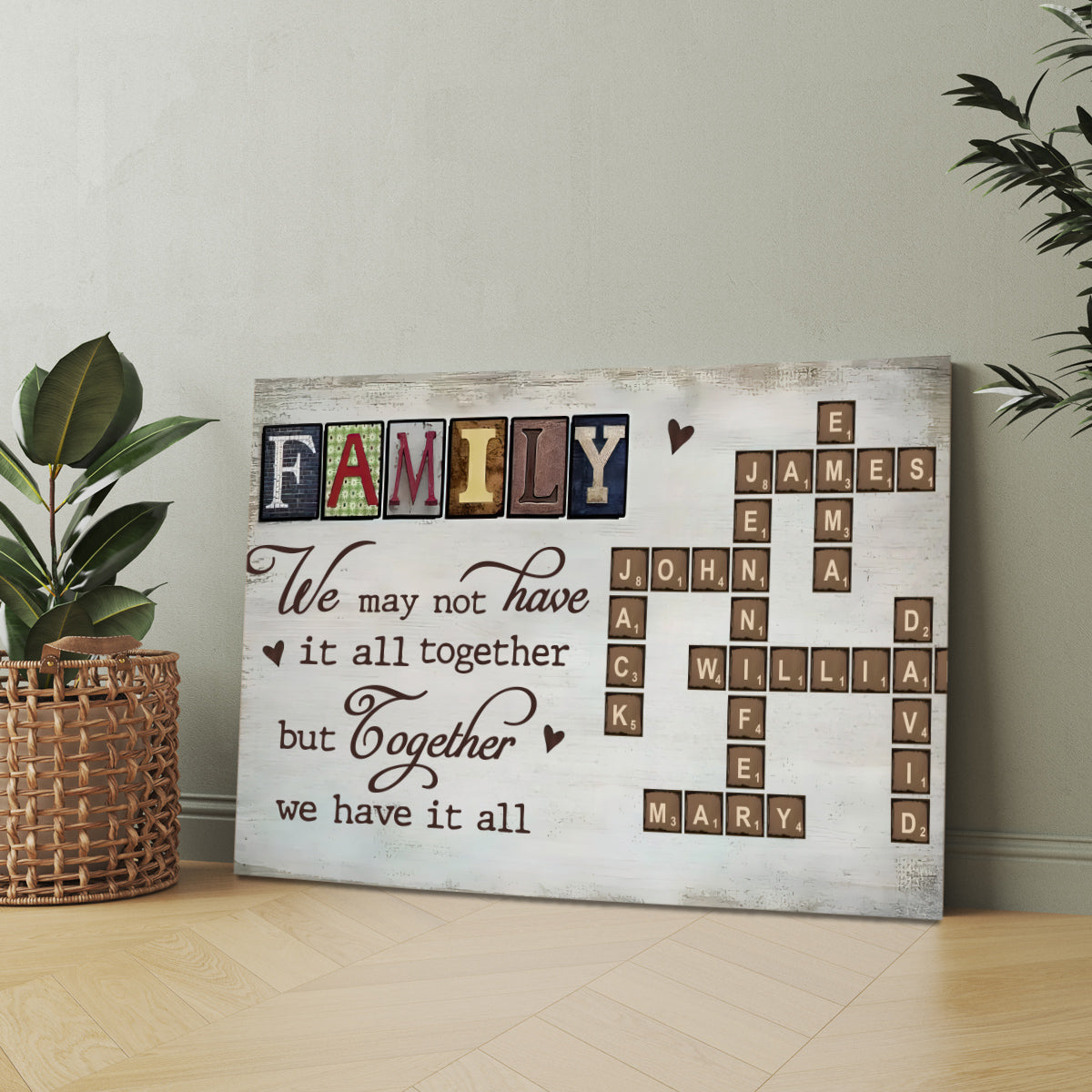 Family We May Not Have It All Together But Together We Have All Crossword Art Poster, Personalized Canvas Wall Art, Gifts For Mom Dad, Poster Prints Home Decor, Family Wall Hanging