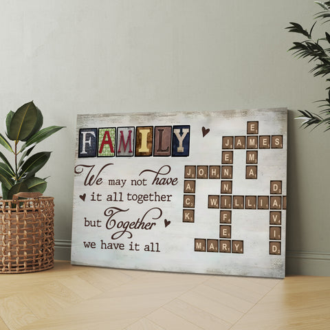 Family We May Not Have It All Together But Together We Have All Crossword Art Poster, Personalized Canvas Wall Art, Gifts For Mom Dad, Poster Prints Home Decor, Family Wall Hanging