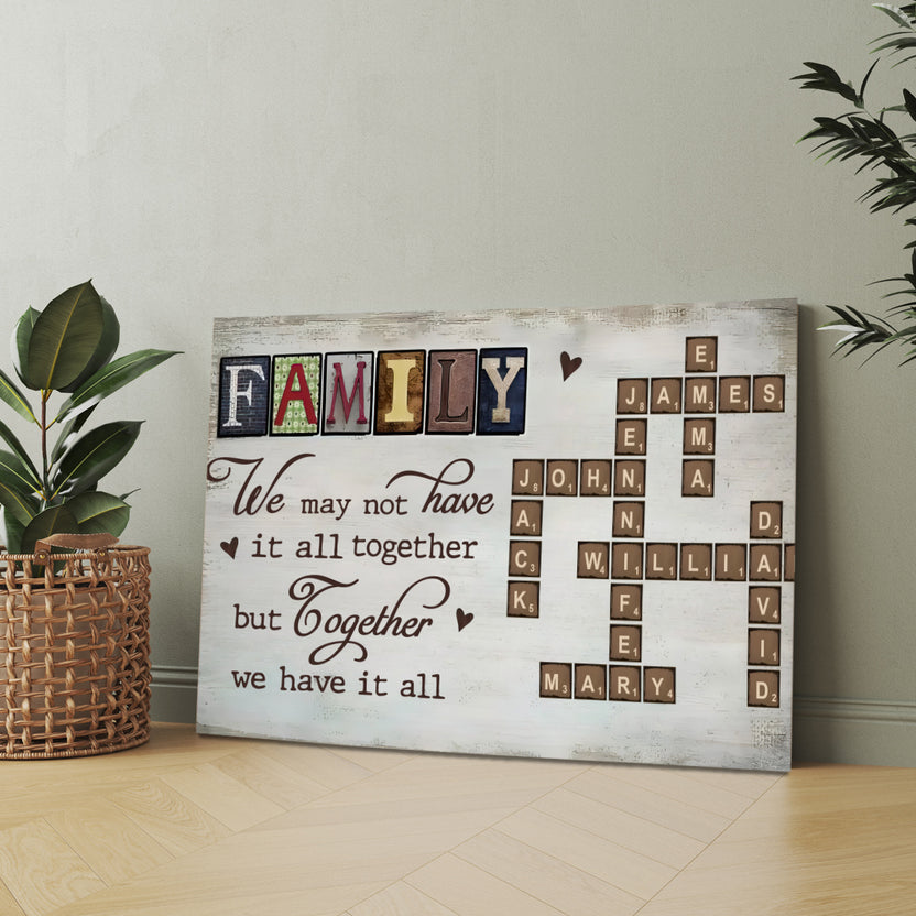 Family We May Not Have It All Together But Together We Have All Crossword Art Poster, Personalized Canvas Wall Art, Gifts For Mom Dad, Poster Prints Home Decor, Family Wall Hanging