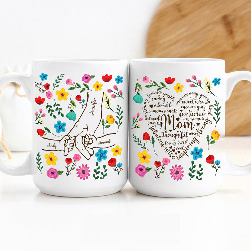 Gifts For Mother, Mom Thoughtful Awesome Sweet Love Holding Mom's Hand Flower, Personalized Coffee Mug, Gifts For Mother From Daughter Son, Ceramic Cup 11 15oz Cup, Gifts For Birthday