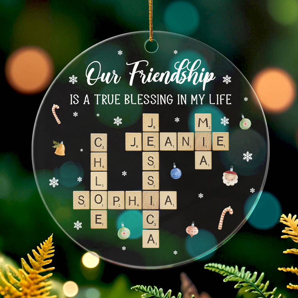 Personalized Friendship Clear Acrylic Ornament, Custom Scrabble Name Ornament, Best Friend Gift, Our Friendship Blessing Christmas Keepsake