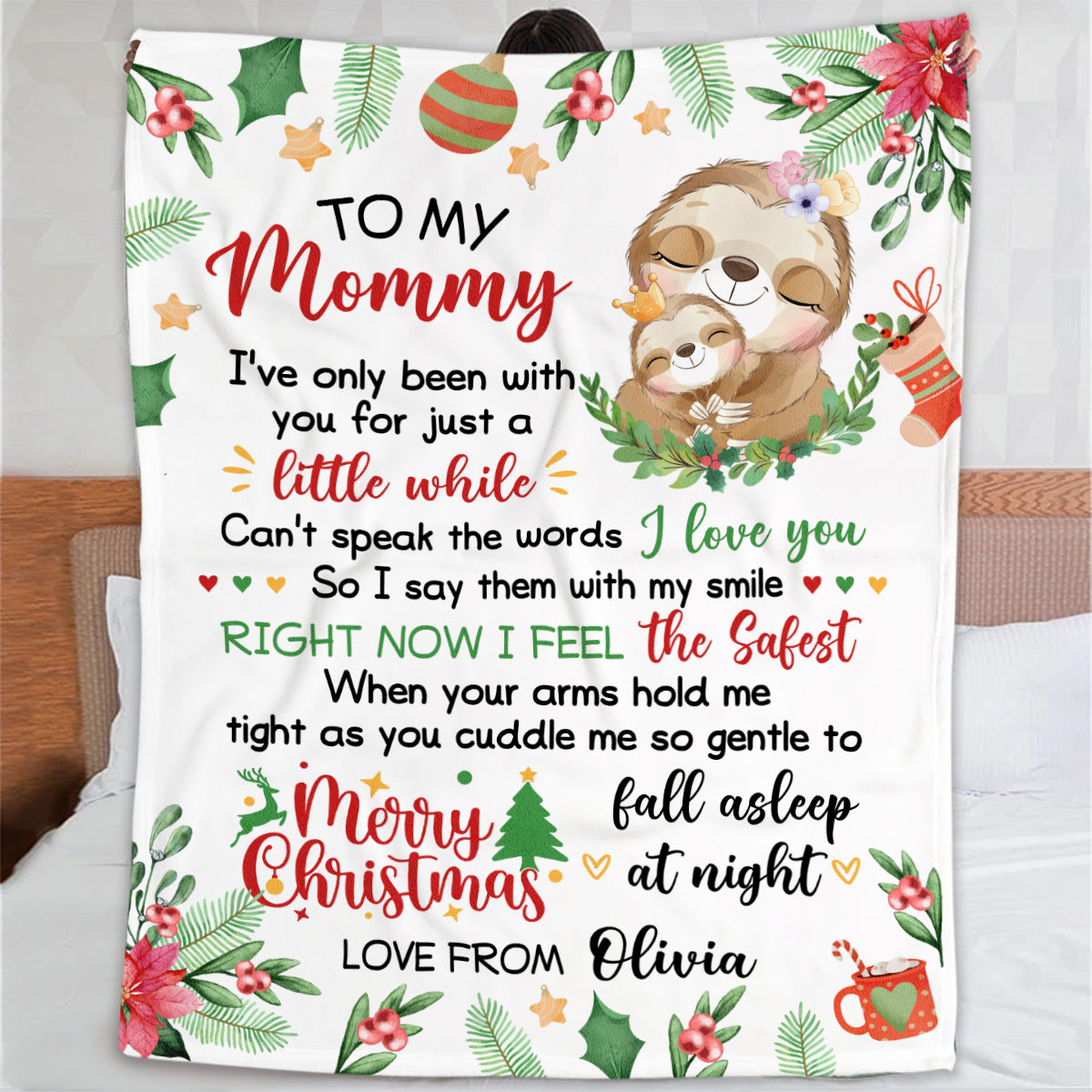 Personalized Blanket For New Mom From Newborn Baby Family Cute Sloth I've Only Been With You Christmas Decorations Custom Name Gifts For Future Mom Fleece Sherpa Blanket For Christmas