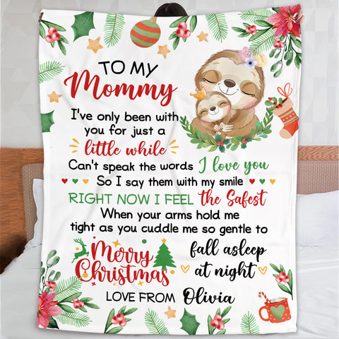 Personalized Blanket For New Mom From Newborn Baby Family Cute Sloth I've Only Been With You Christmas Decorations Custom Name Gifts For Future Mom Fleece Sherpa Blanket For Christmas