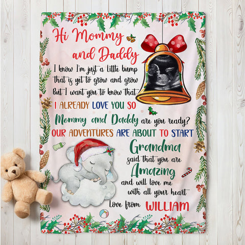 New Parents Gifts, Baby Ultrasound In Bell And Elephant Mommy And Daddy Are You Ready Our Adventures Blanket, Gifts For New Parents, Fleece Sherpa Blanket, New Parents Blanket
