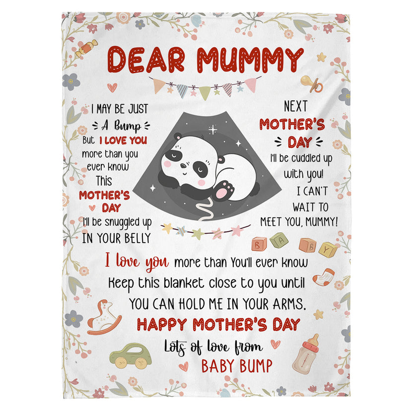 Mom To Be Gifts, I Can't Wait To Meet You 1st Mothers Day Baby Panda Sleeping In Mommy's Belly , Personalized Blanket, Gifts For New Mommy, Fleece Sherpa Blanket For Mother's Day