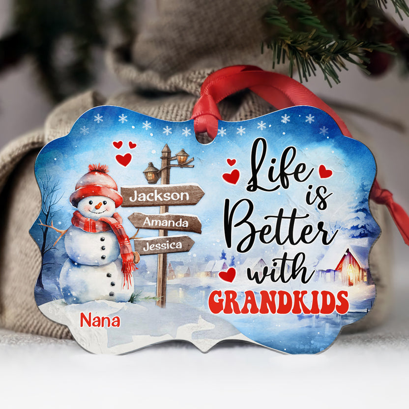 Gifts For Grandma, Cute Xmas Winter Street Sign Life Is Awesome With Grandkids, Personalized Christmas Ornament, Gifts For Nana From Grandkids, Xmas Tree Hanging Medallion Aluminum
