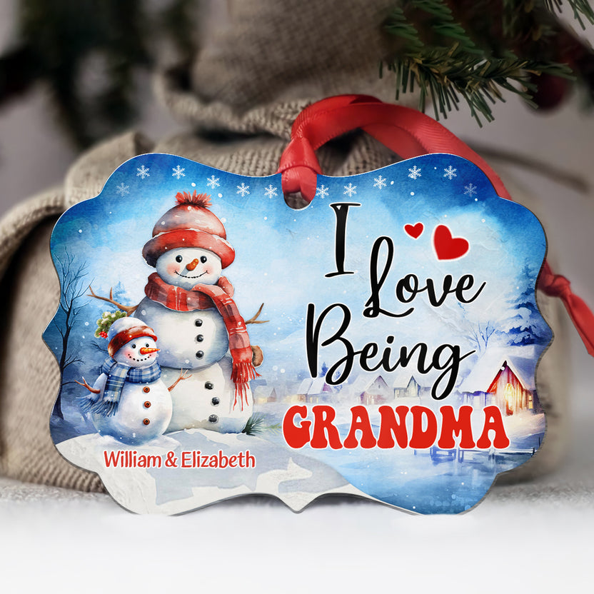Gifts For Grandma, Cute I Love Being Grandma Winter Theme Medallion Aluminum Ornament, Gifts From Grandkids To Grandmother