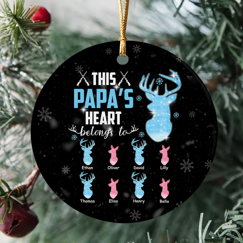 Gifts For Grandpa, This Papa's Heart Belongs To Grandkids Deer Bulk Doe, Personalized Christmas Ornament, Gifts For Hunting Lovers Papa From Kids, Xmas Tree Decor, Gifts For Christmas