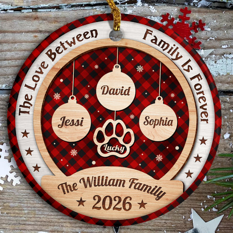 Personalized Ornament For Parents Grandparents From Kids Grandkids Family Gifts The Love Between Family Is Forever Wooden Theme Red Plaid, Pet Memorial Dog Decor, Christmas Tree Decor