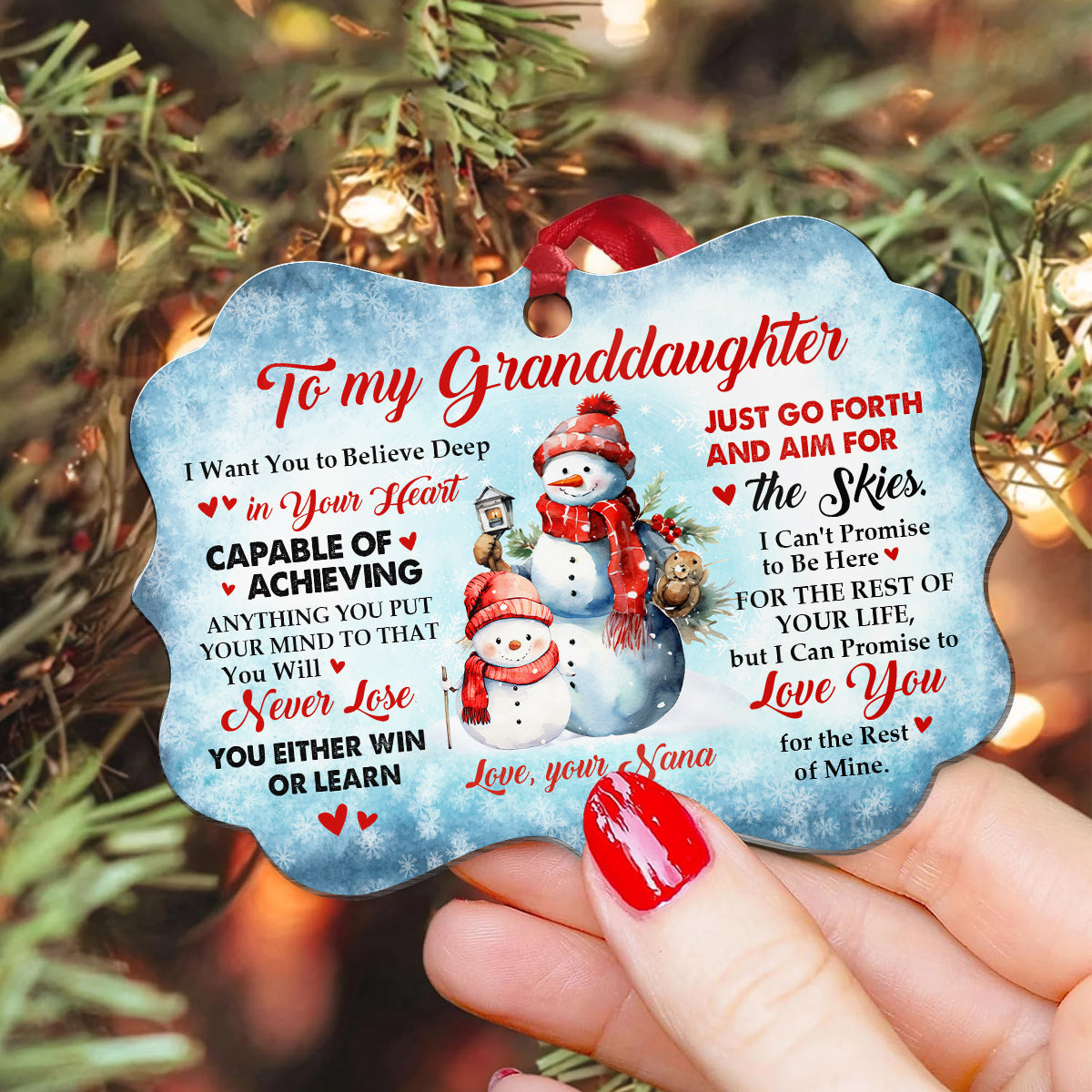Granddaughter Gifts, Promise To Love You For The Rest Of Mine Cute Grandma & Grandkid Together Snowflakes Aluminum Ornament