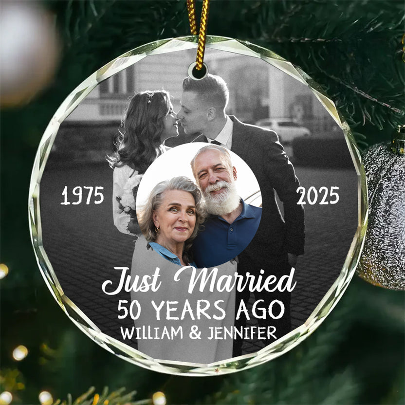 Couple Married 50 Years Ago Glass Ornament, 50th Wedding Anniversary Keepsake, Then And Now Photo Ornament Gifts For Parents  Family Him Her, Gifts For Valentine