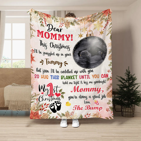 Hug This Blanket Until You Can Hold Me Baby Ultrasound With Ball Hanging Tree, Dear Mommy Holiday Keepsake, First Christmas Expecting Mother, Personalized Photo Blanket, Gifts To Mom