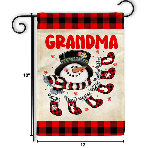Grandma House Flag, Custom Christmas Grandkids Names Banner, Plaid Stockings Winter Outdoor Decor, Holiday Yard Decor, Grandma Christmas Garden Banner,  Gifts For Nana From Grandkids
