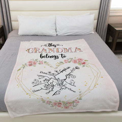 Grandma Gifts, This Grandma Belongs To Hand In Hand Heart Unique, Personalized Blanket, Funny Gifts For Grandma Nana From Grandkids, Custom Fleece Sherpa Blanket, Gifts For Birthday