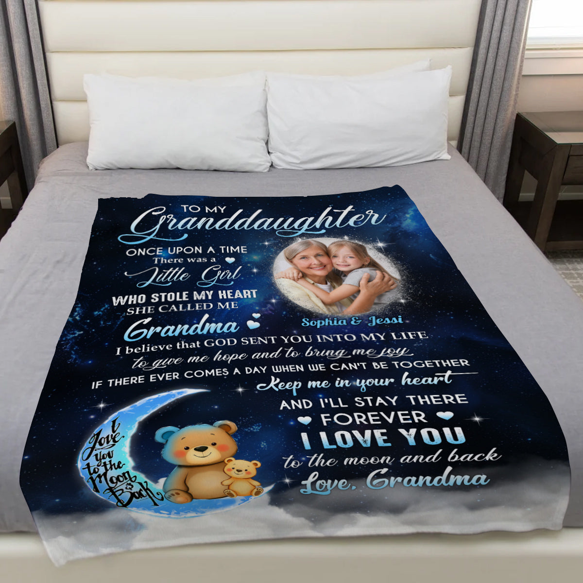 Granddaughter Gifts, She Called Me Grandma Bear Photo, Personalized Blanket, Gifts For Granddaughter Fleece Sherpa Blanket