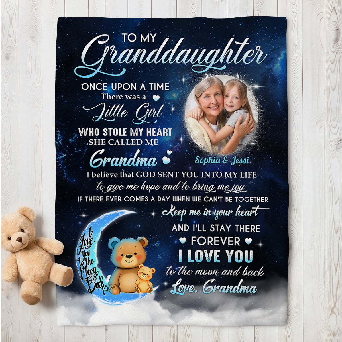 Granddaughter Gifts, She Called Me Grandma Bear Photo, Personalized Blanket, Gifts For Granddaughter Fleece Sherpa Blanket