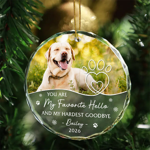 My Favorite Hello My Hardest Goodbye Pawdog Snowflake, Memorial Pattern, Holiday Keepsake, Custom Remembrance Names, Tree Decor, Pet Memorial Keepsake Circle Glass Ornament