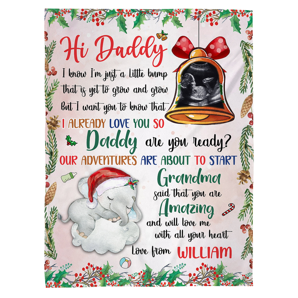 New Dad Gifts, Baby Ultrasound In Bell And Elephant Daddy Are You Ready Our Adventures Blanket, Gifts For New Daddy, Fleece Sherpa, New Dad Blanket, Gifts For Xmas