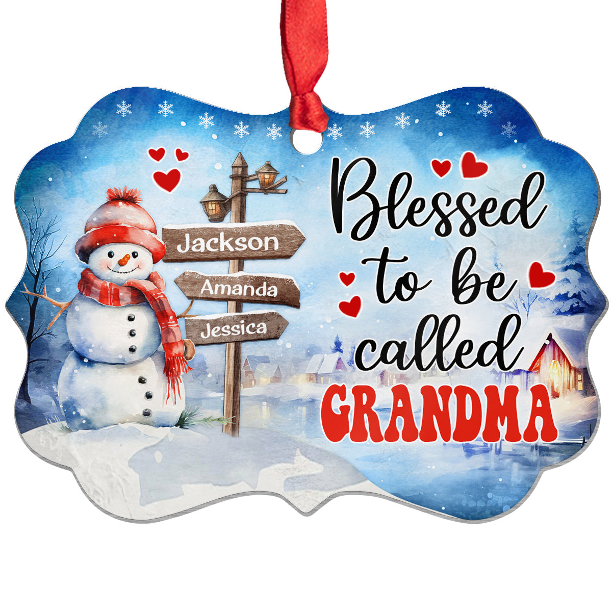 Grandma Gifts, Blessed To Be Called Grandma Cute Xmas Winter Street Sign, Personalized Christmas Ornament, Gifts For Nanny From Grandkids, Xmas Tree Decor Medallion Aluminum Ornament