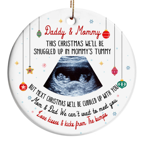 Twins Ultrasound Ornament, Daddy & Mommy Christmas Quote, Custom Sonogram Photo, Pregnancy Reveal Gift, Expecting Parents Ceramic Keepsake