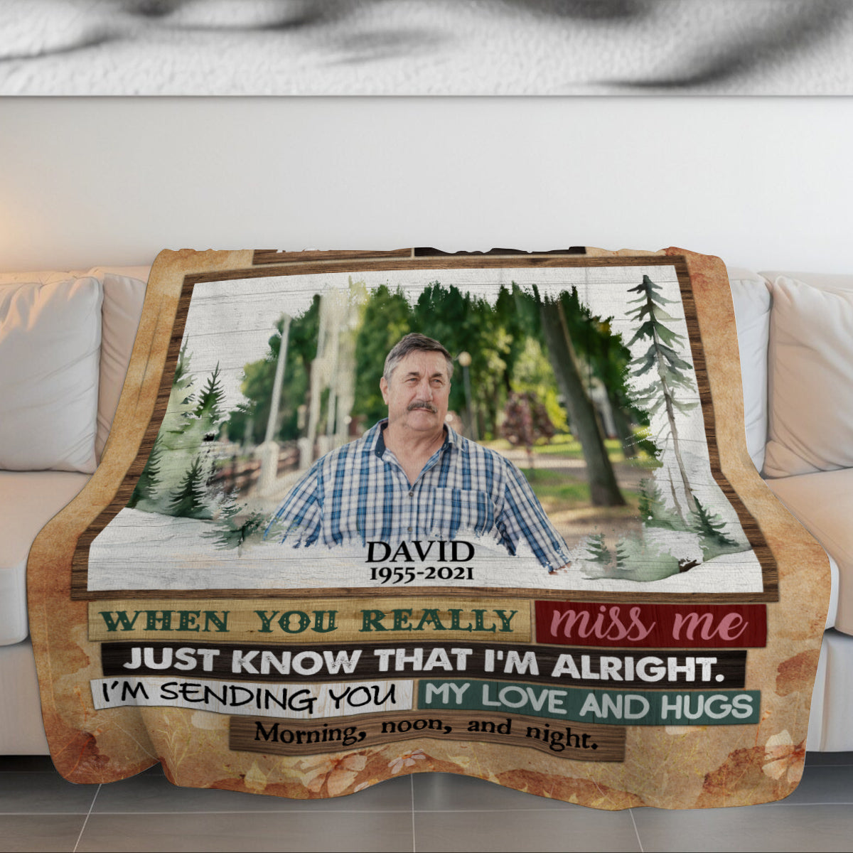 Memorial Blanket With Photo, A Hug From Heaven Before I Left For Heaven  Used To Hug You Tight. I'm Sending You My And Hugs