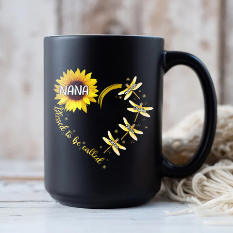 Personalized Coffee Mug For Gigi From Grandkids Nana Grandma Sunflower Love Dragonflies Heart Custom Name Novelty Ceramic Cup 11 15Oz Gifts For Grandma On Birthday Mothers Day
