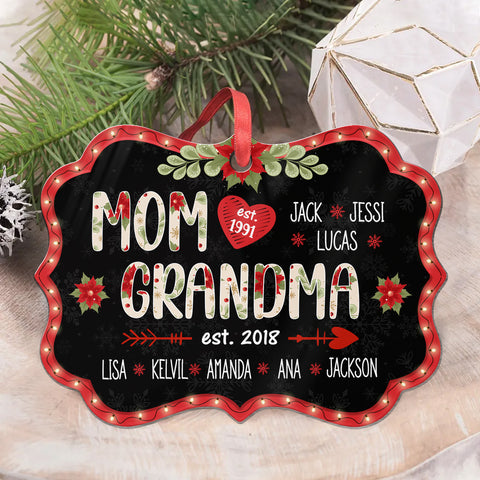 Mom Grandma Ornament, Personalized EST. Years, Custom Grandkids Names Christmas Gift, Holiday Family Established Year Ornament Keepsake
