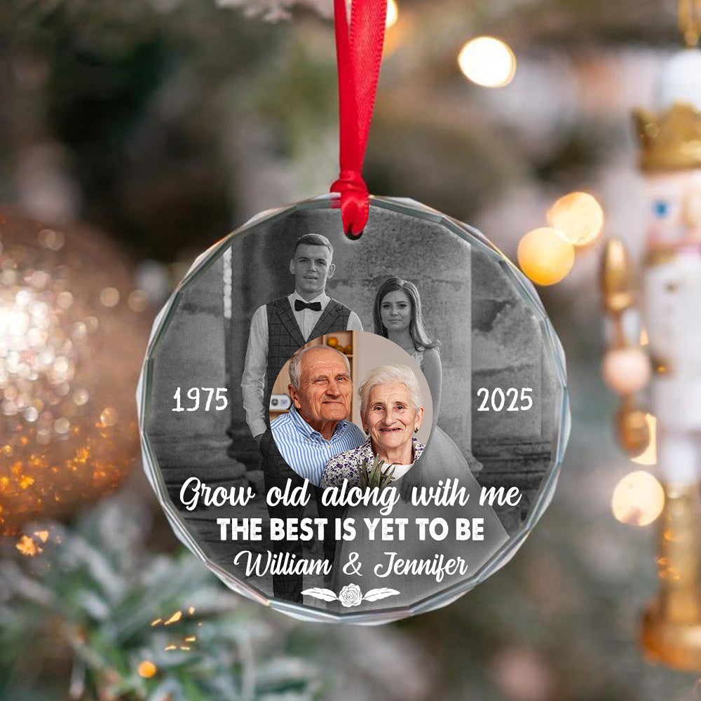 Grow Old Along With Me The Is Yet To Be, Anniversary Glass Ornament, Wedding Photo Keepsake, 50 Year Love Ornament, Then & Now Photo Collage, Gifts For Parents Family Him Her Valentine