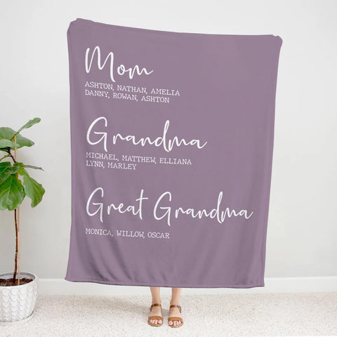 Grandma Gifts, Personalized Name Fleece Bedding Blanket, Mom Grandma Family Tree, Established Year Est Years And Names, Gifts For Nana From Grandkids, Custom Fleece Sherpa Blanket